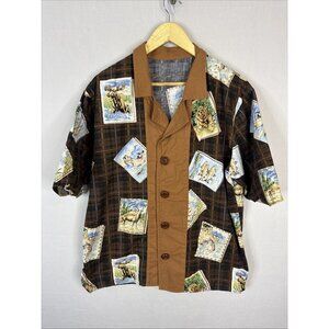 Vintage Outdoors Print Camp Shirt Men’s Large Hunting Fishing
